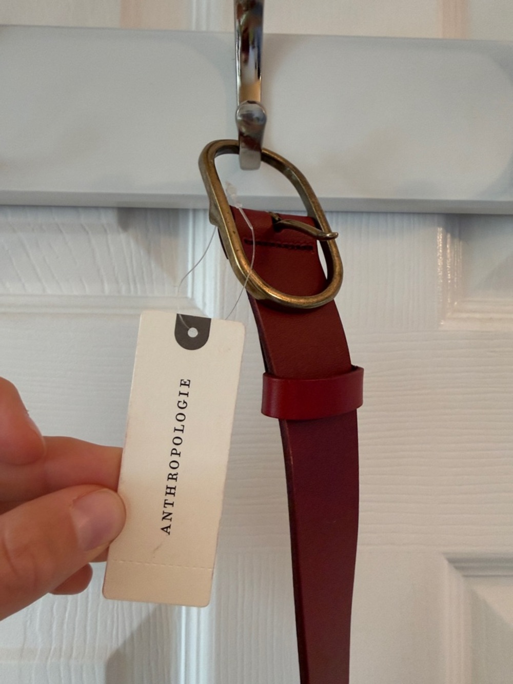 Anthropologie Rustic Red Leather Belt with Brass Oval Buckle - Picture 2 of 10